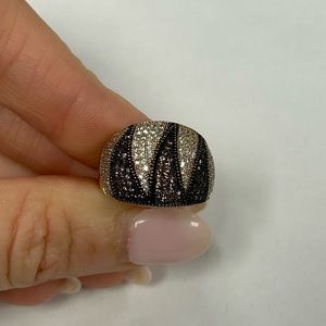 Suzy Levian Yellow Sterling Silver Pave Brown & White CZ Ring